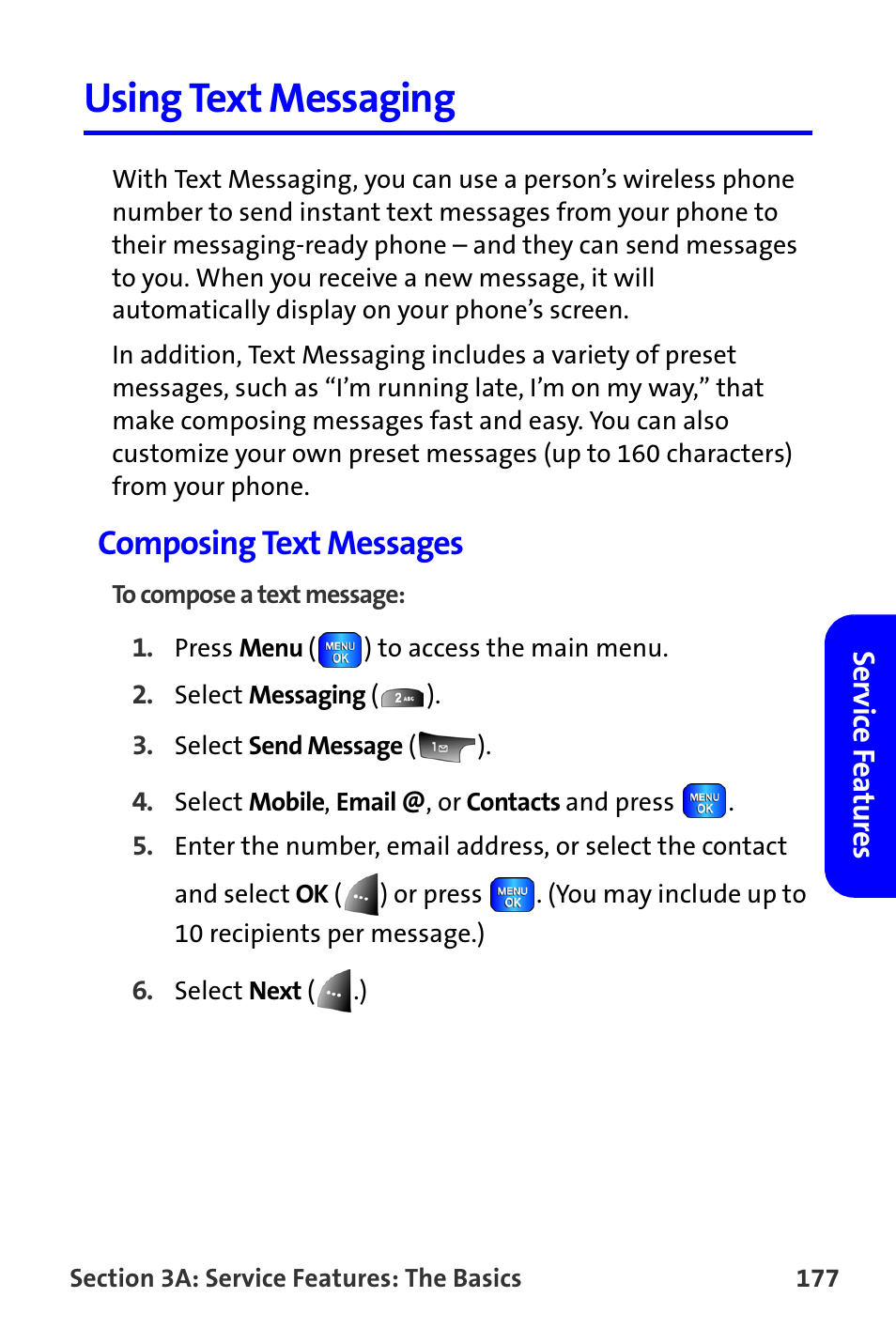 Using text messaging, Composing text messages | Samsung A820 User Manual | Page 185 / 239