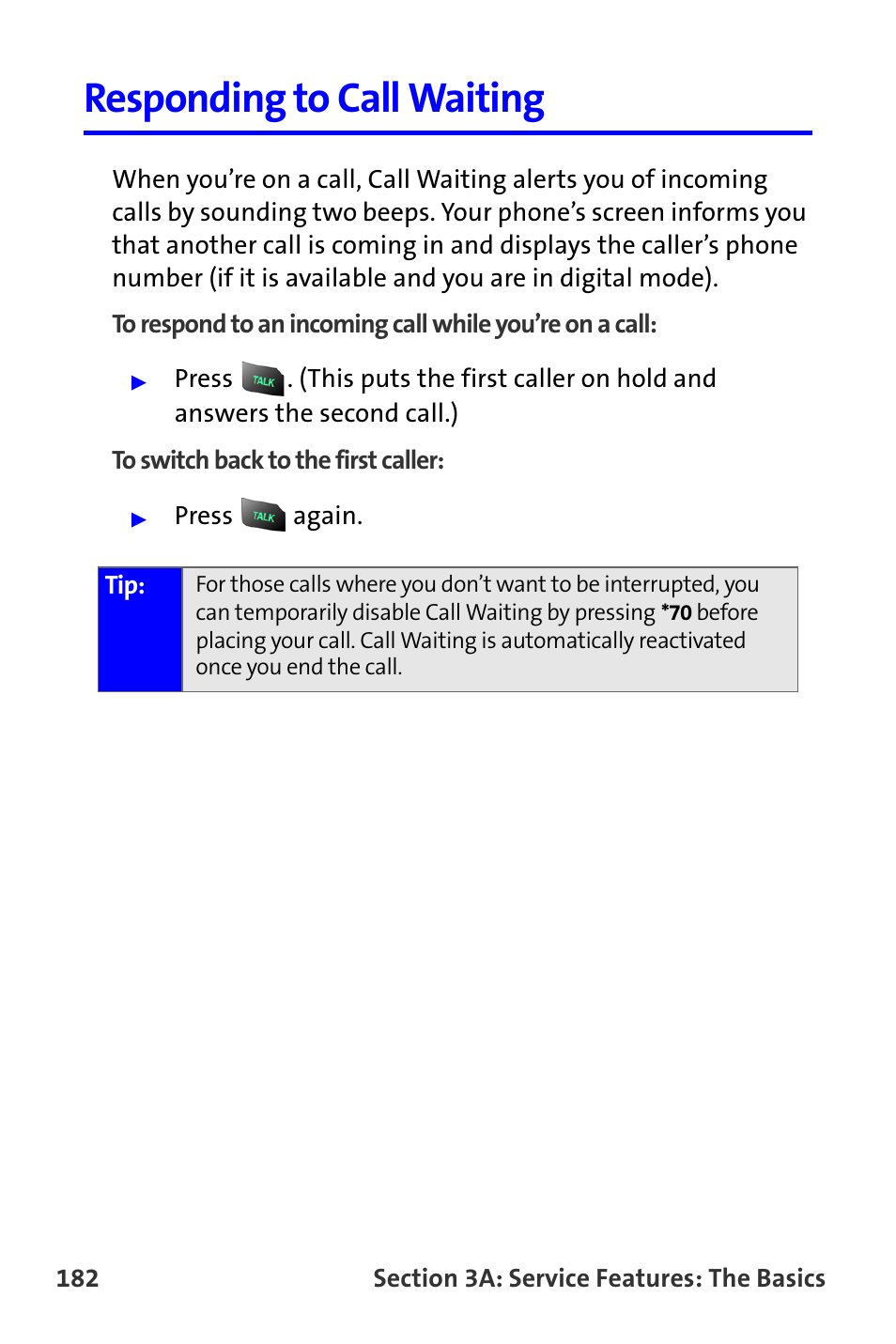 Responding to call waiting | Samsung A820 User Manual | Page 190 / 239