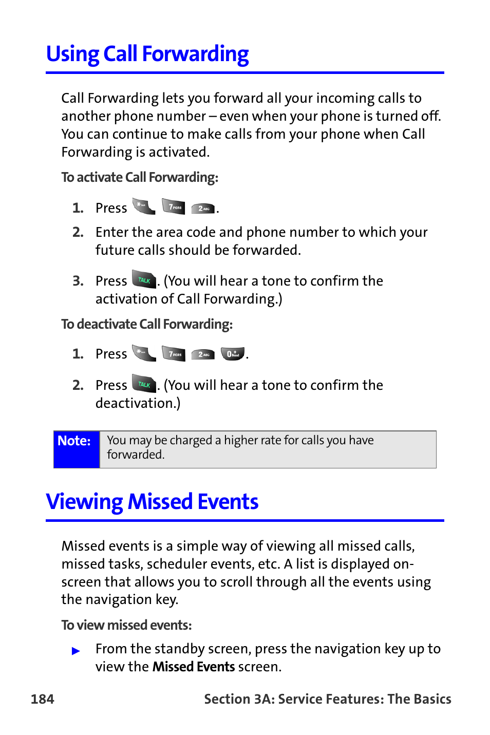 Using call forwarding, Viewing missed events | Samsung A820 User Manual | Page 192 / 239
