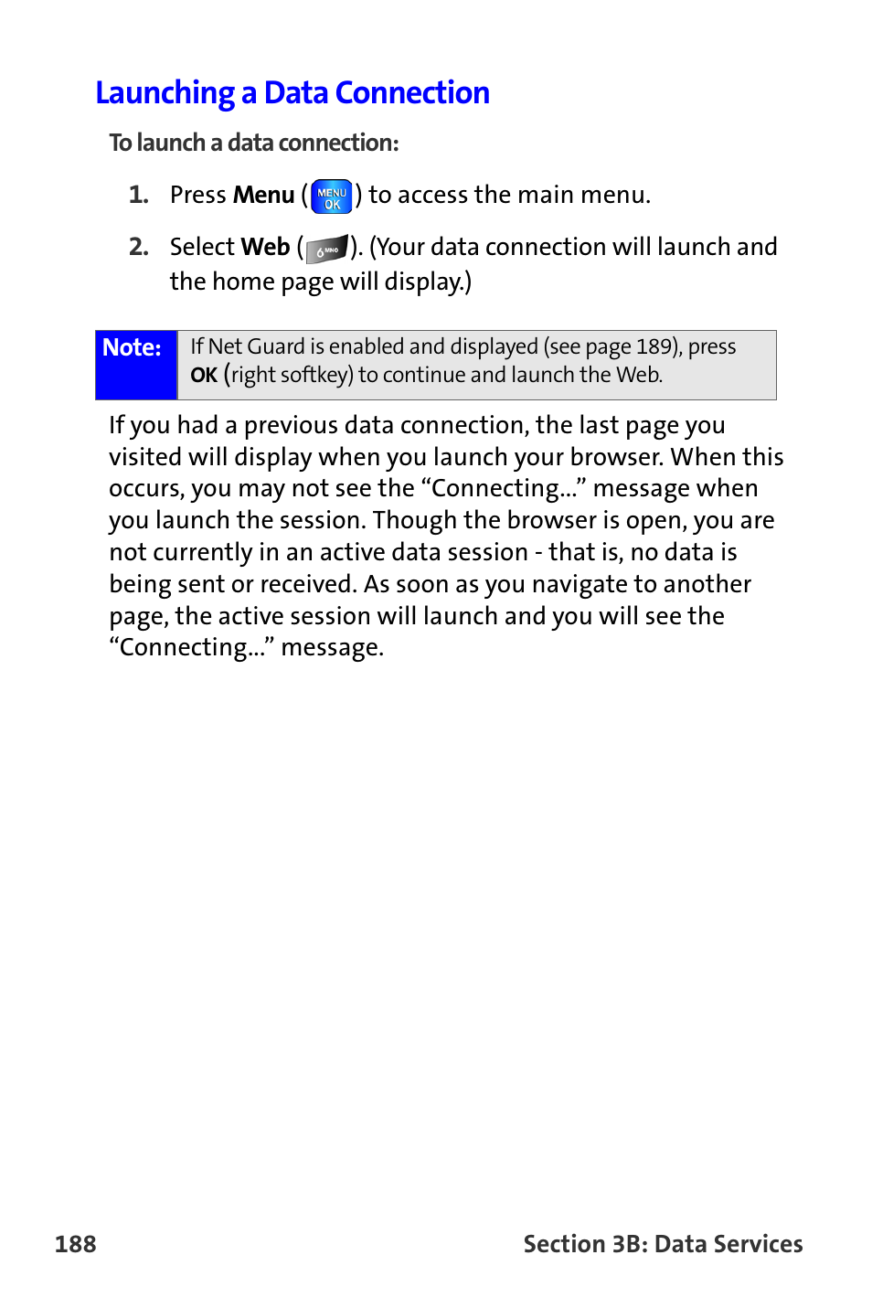 Launching a data connection | Samsung A820 User Manual | Page 196 / 239