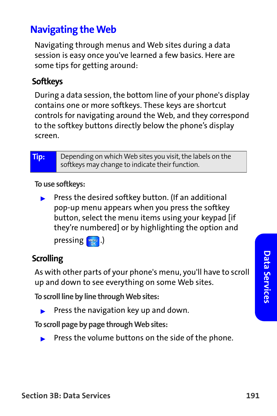 Navigating the web | Samsung A820 User Manual | Page 199 / 239