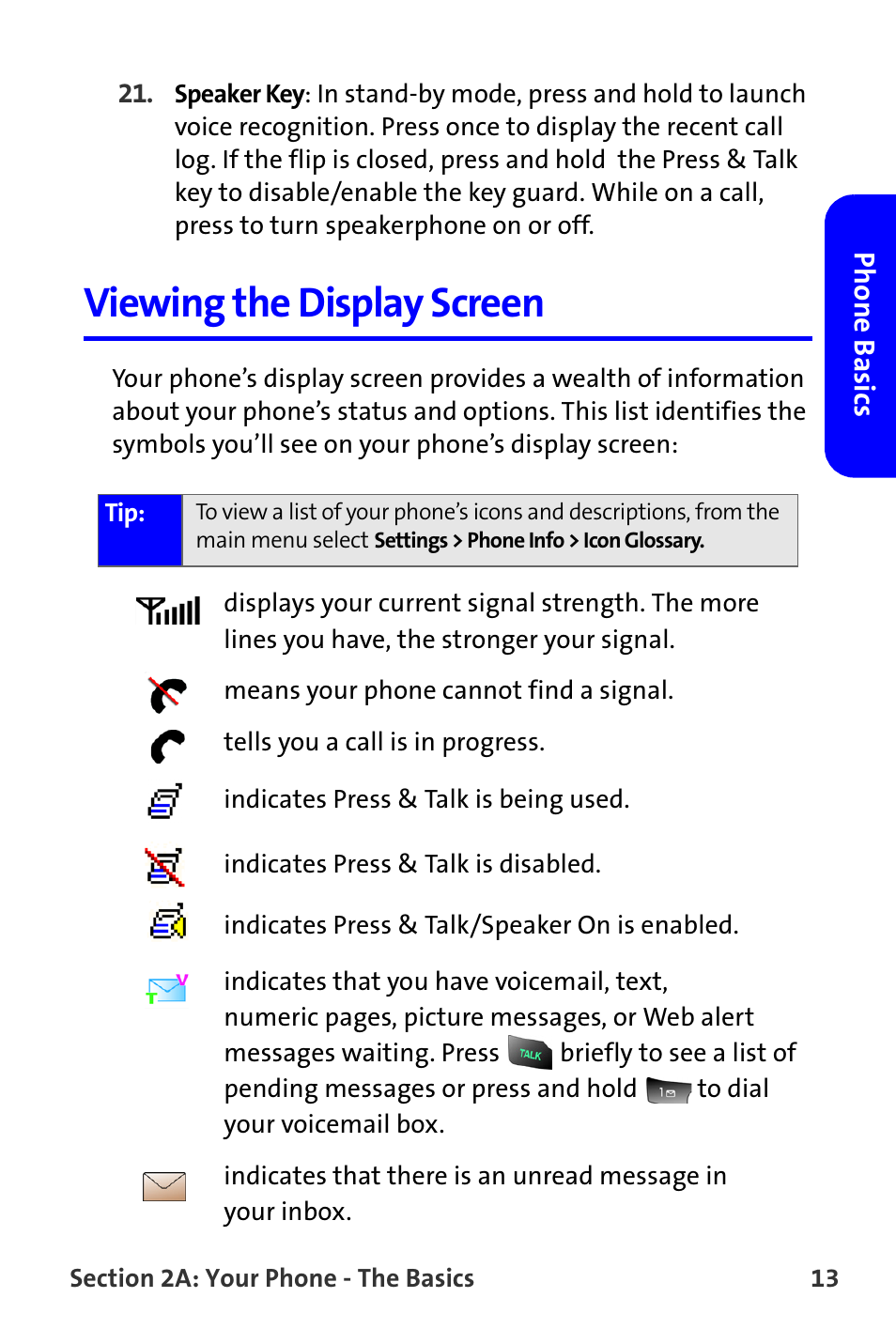 Viewing the display screen | Samsung A820 User Manual | Page 21 / 239