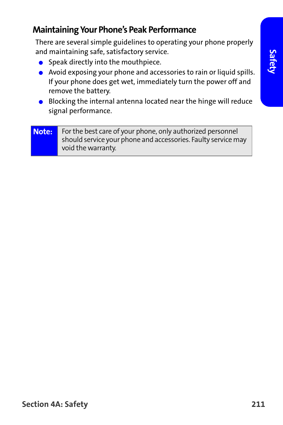 Saf e ty maintaining your phone’s peak performance | Samsung A820 User Manual | Page 219 / 239