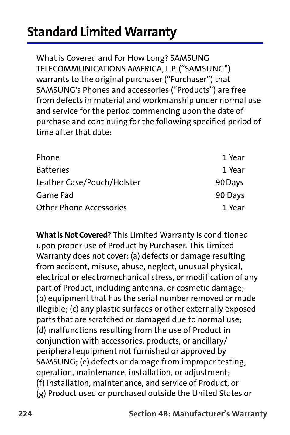 Standard limited warranty | Samsung A820 User Manual | Page 232 / 239