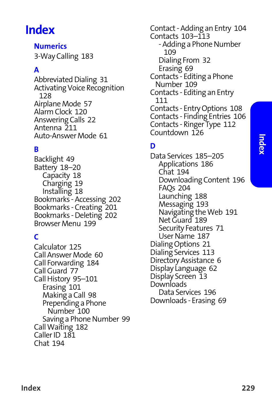 Index | Samsung A820 User Manual | Page 237 / 239