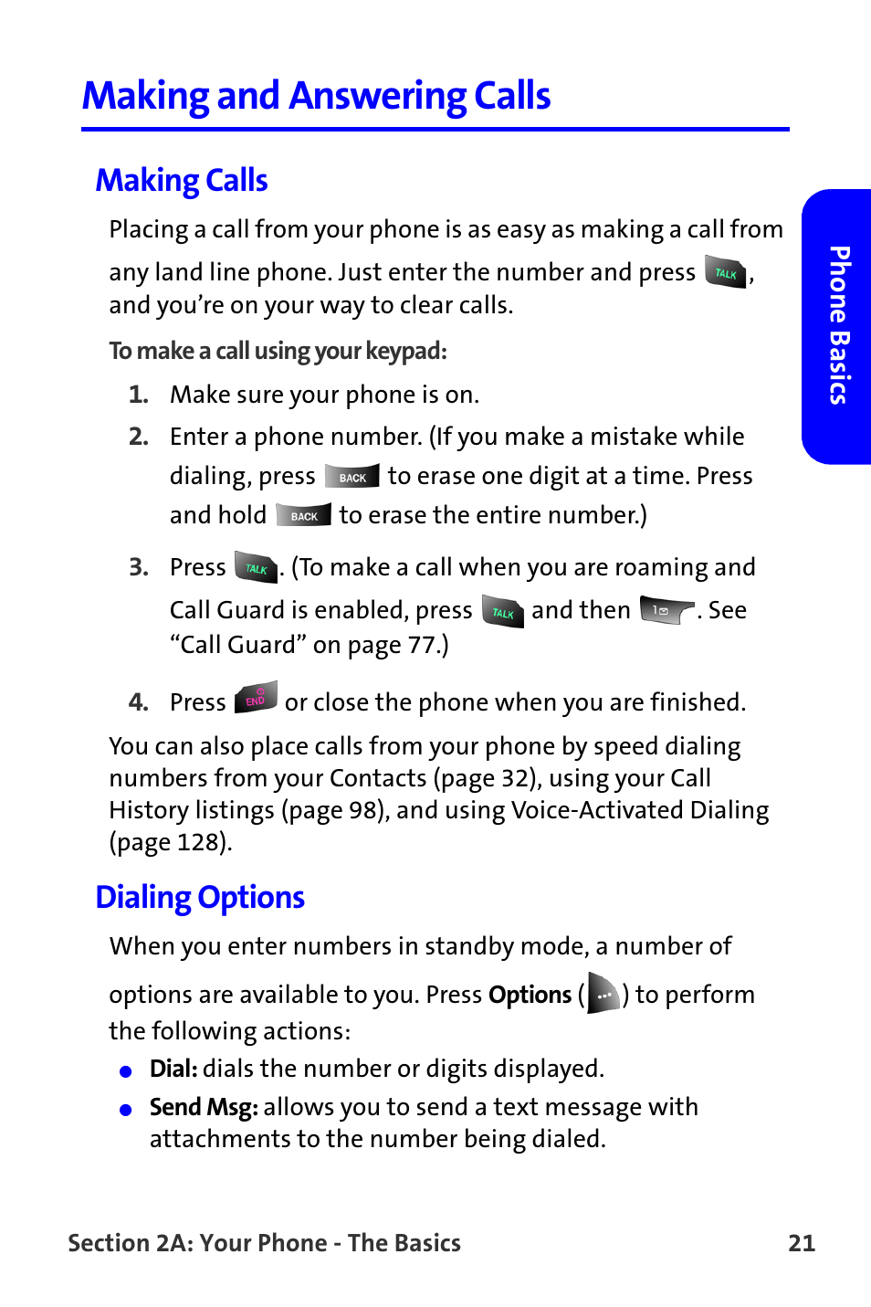 Making and answering calls, Making calls, Dialing options | Samsung A820 User Manual | Page 29 / 239