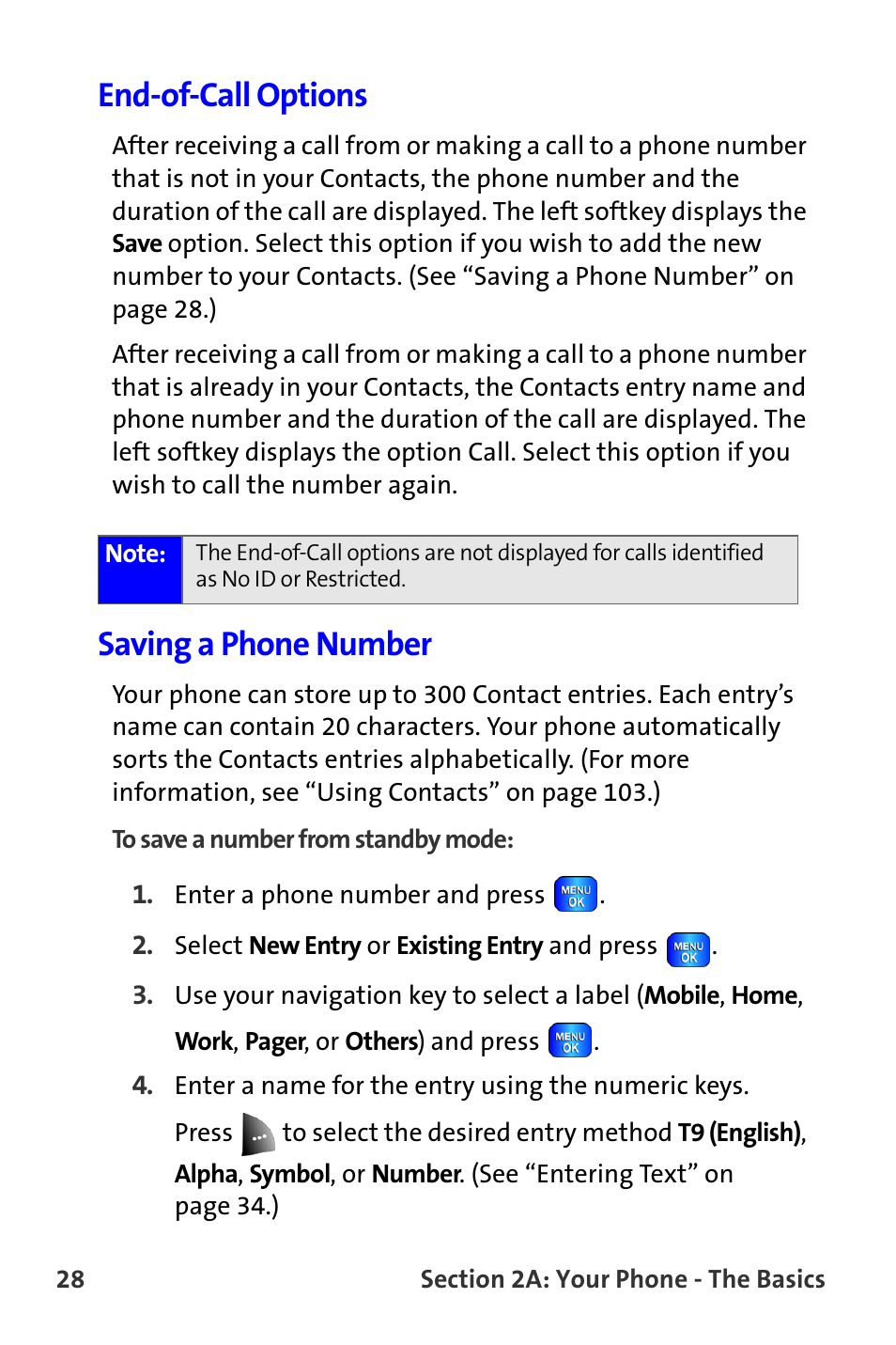 End-of-call options, Saving a phone number | Samsung A820 User Manual | Page 36 / 239