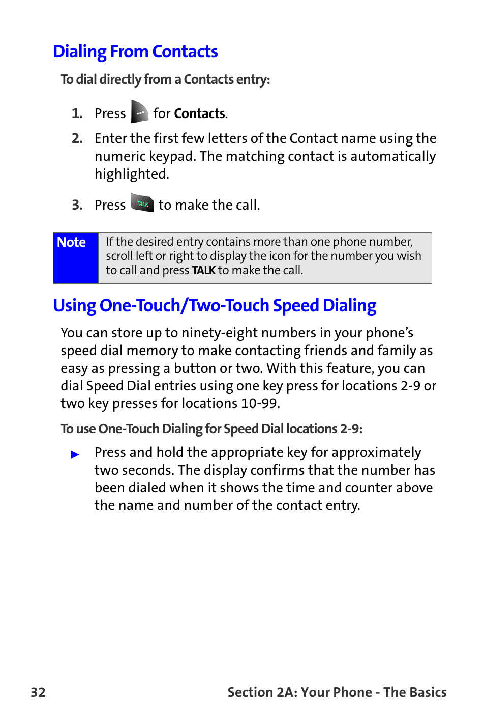 Dialing from contacts, Using one-touch/two-touch speed dialing | Samsung A820 User Manual | Page 40 / 239