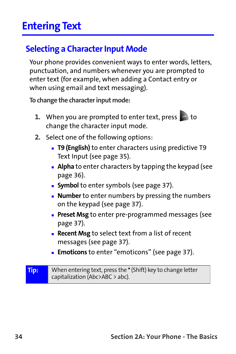 Entering text, Selecting a character input mode | Samsung A820 User Manual | Page 42 / 239