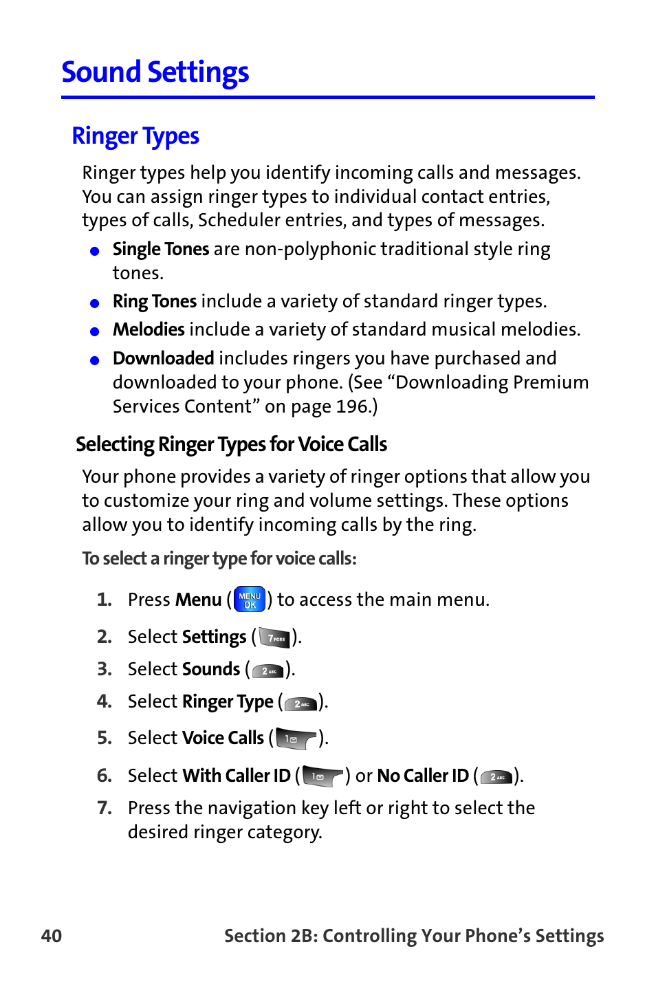 Sound settings, Ringer types | Samsung A820 User Manual | Page 48 / 239