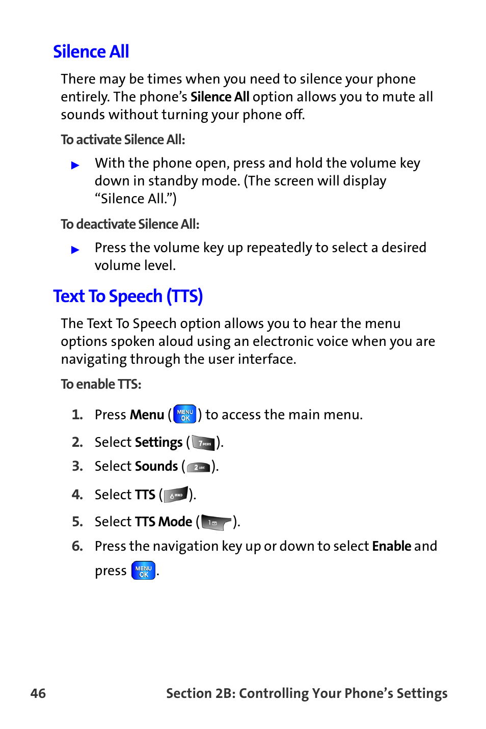 Silence all, Text to speech (tts) | Samsung A820 User Manual | Page 54 / 239