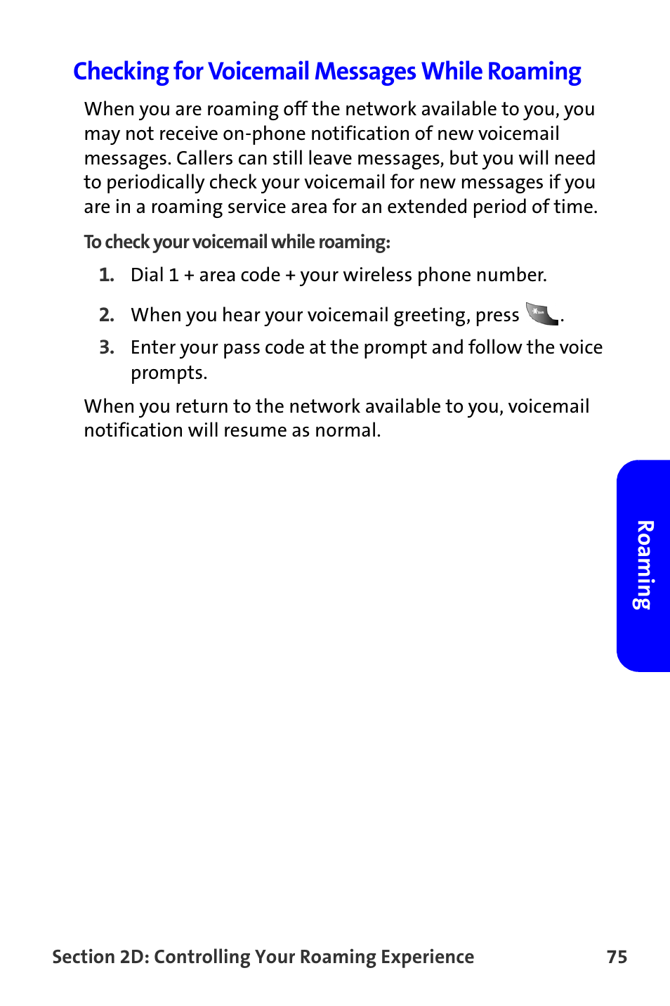 Checking for voicemail messages while roaming | Samsung A820 User Manual | Page 83 / 239