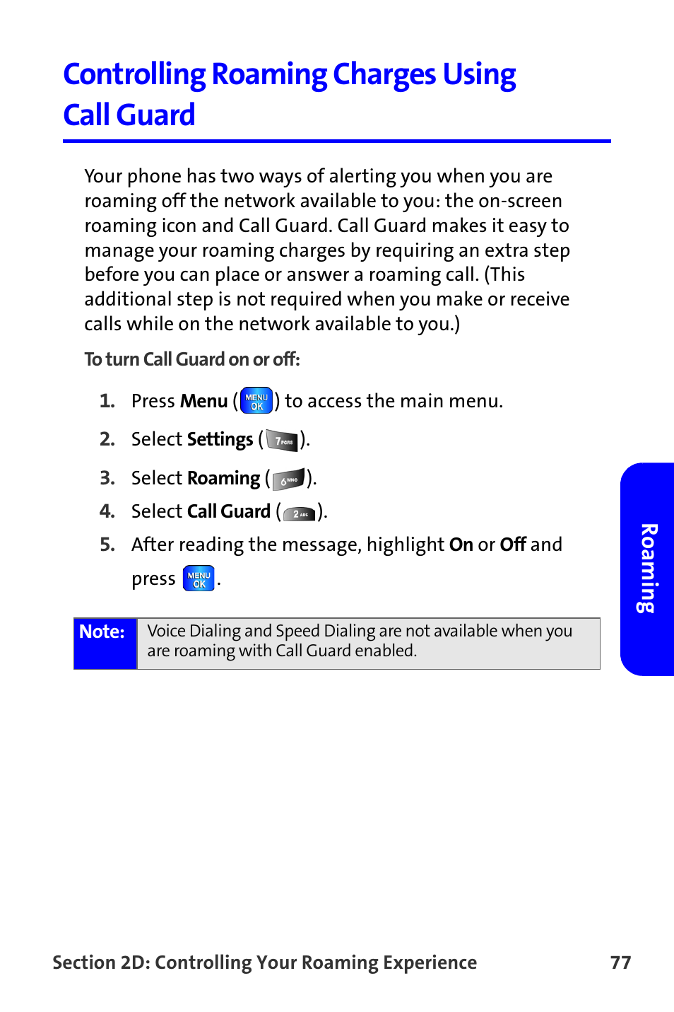 Controlling roaming charges using call guard | Samsung A820 User Manual | Page 85 / 239