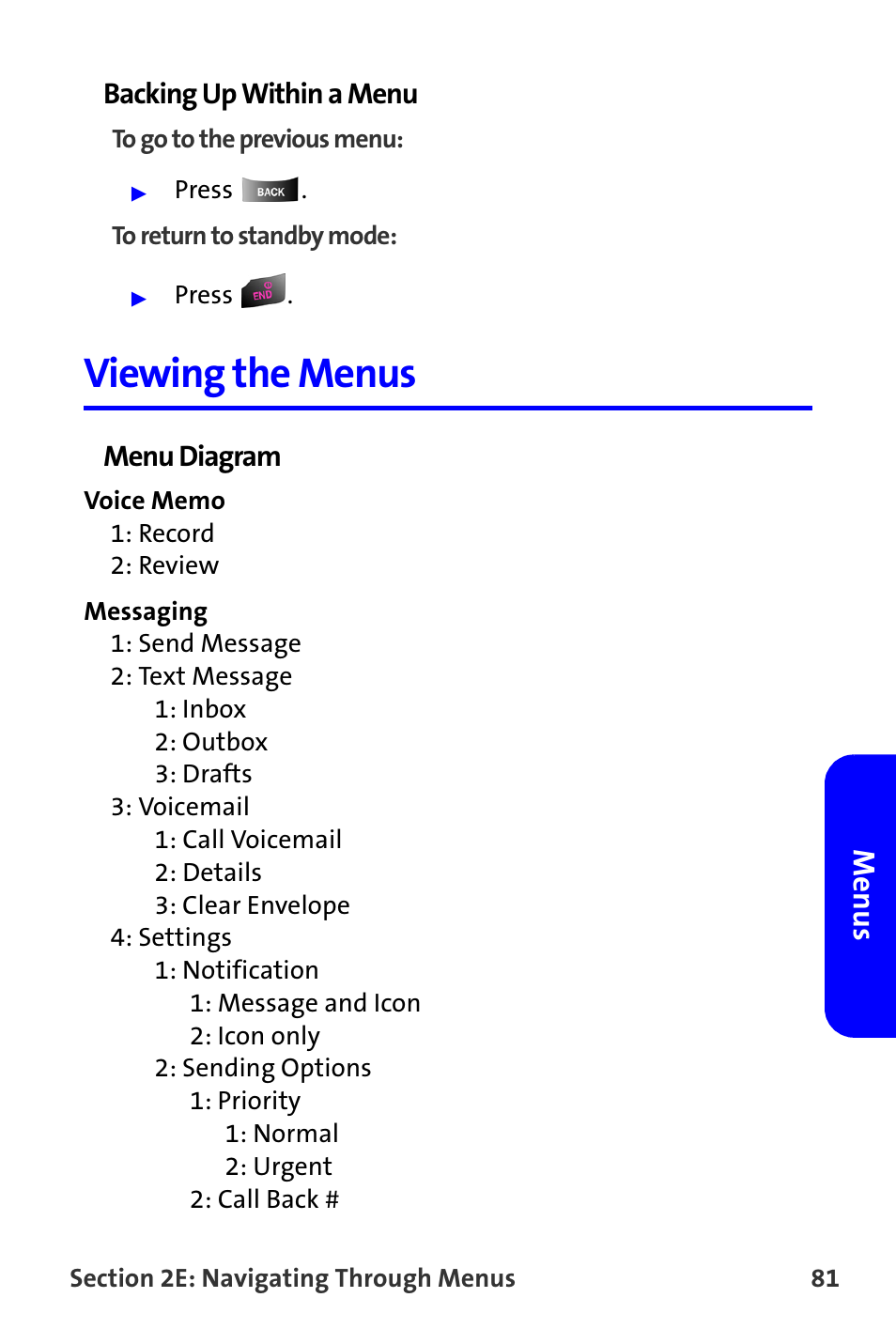 Viewing the menus, Menus | Samsung A820 User Manual | Page 89 / 239