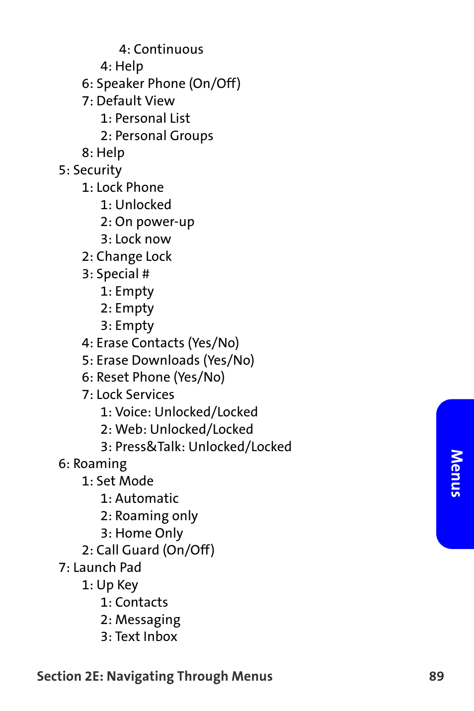 Menus | Samsung A820 User Manual | Page 97 / 239