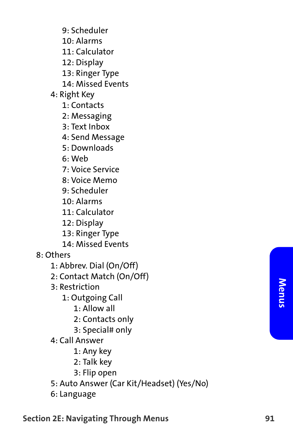 Menus | Samsung A820 User Manual | Page 99 / 239