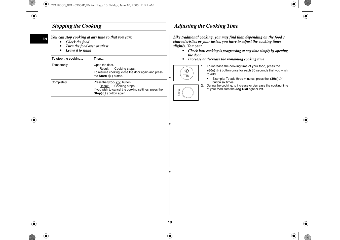 Stopping the cooking, Adjusting the cooking time | Samsung DE68-03064R User Manual | Page 10 / 32