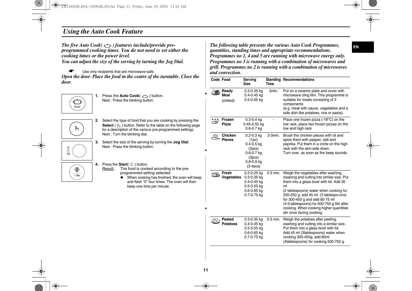 Using the auto cook feature | Samsung DE68-03064R User Manual | Page 11 / 32