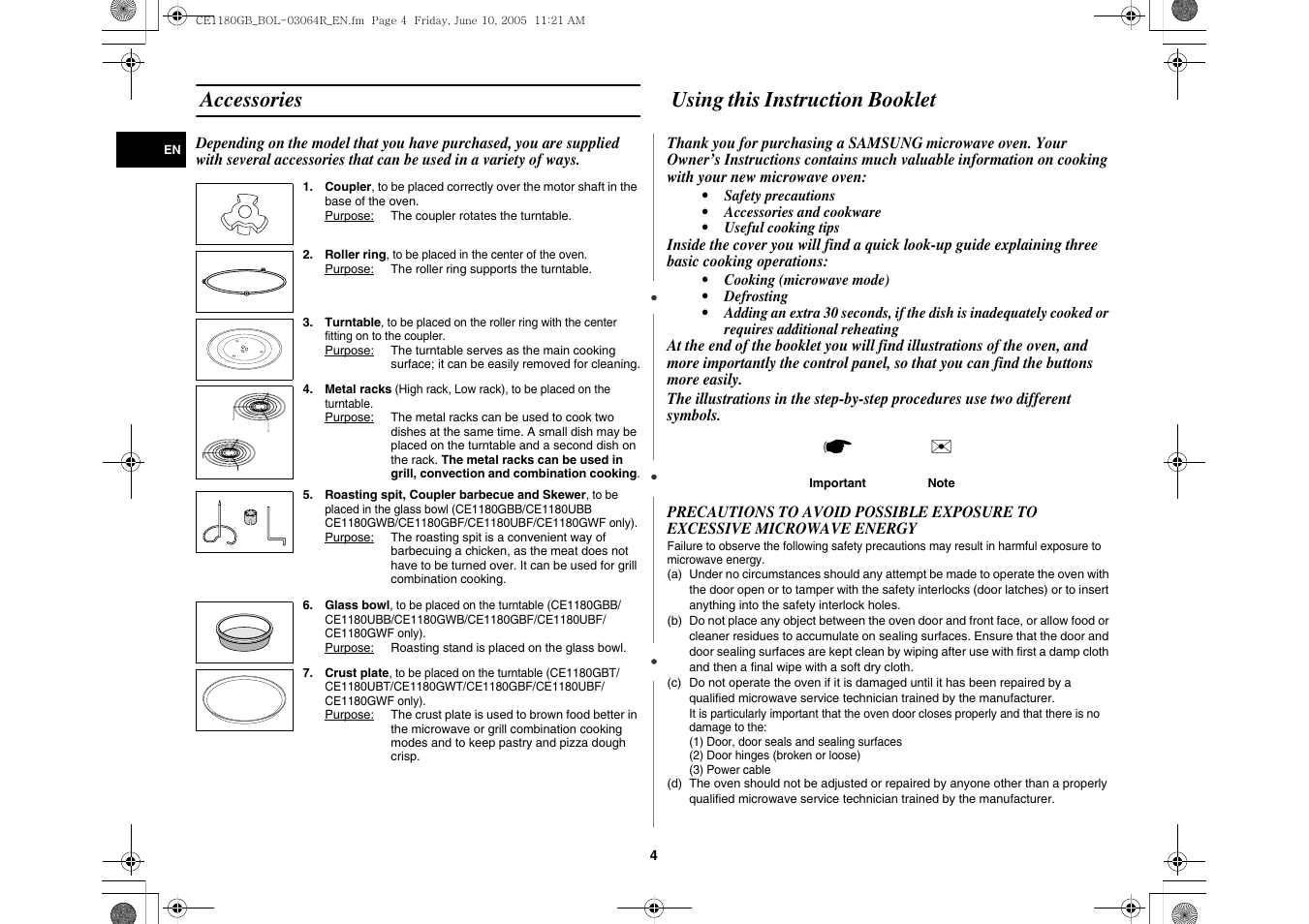 Accessories, Using this instruction booklet | Samsung DE68-03064R User Manual | Page 4 / 32