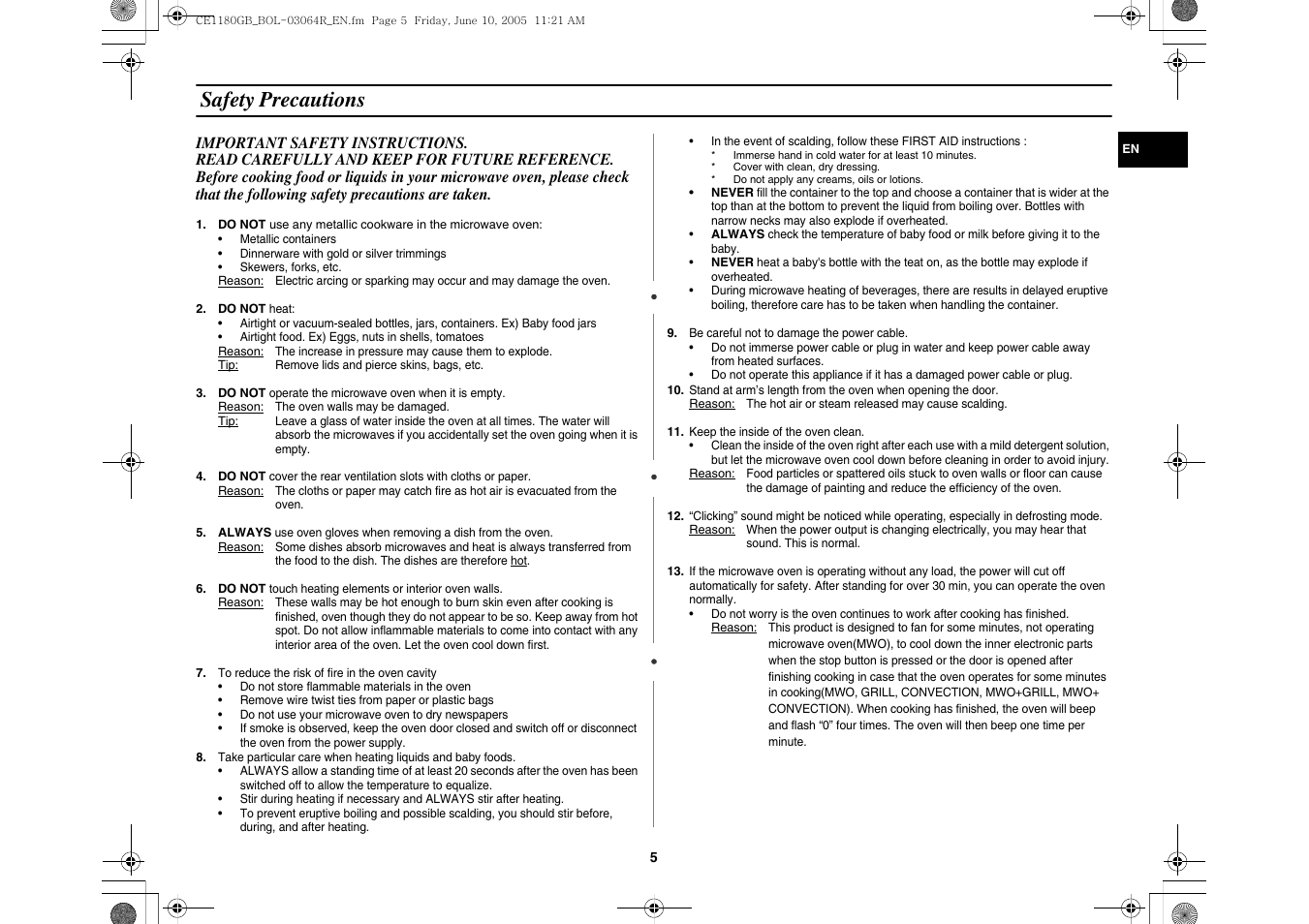 Safety precautions | Samsung DE68-03064R User Manual | Page 5 / 32
