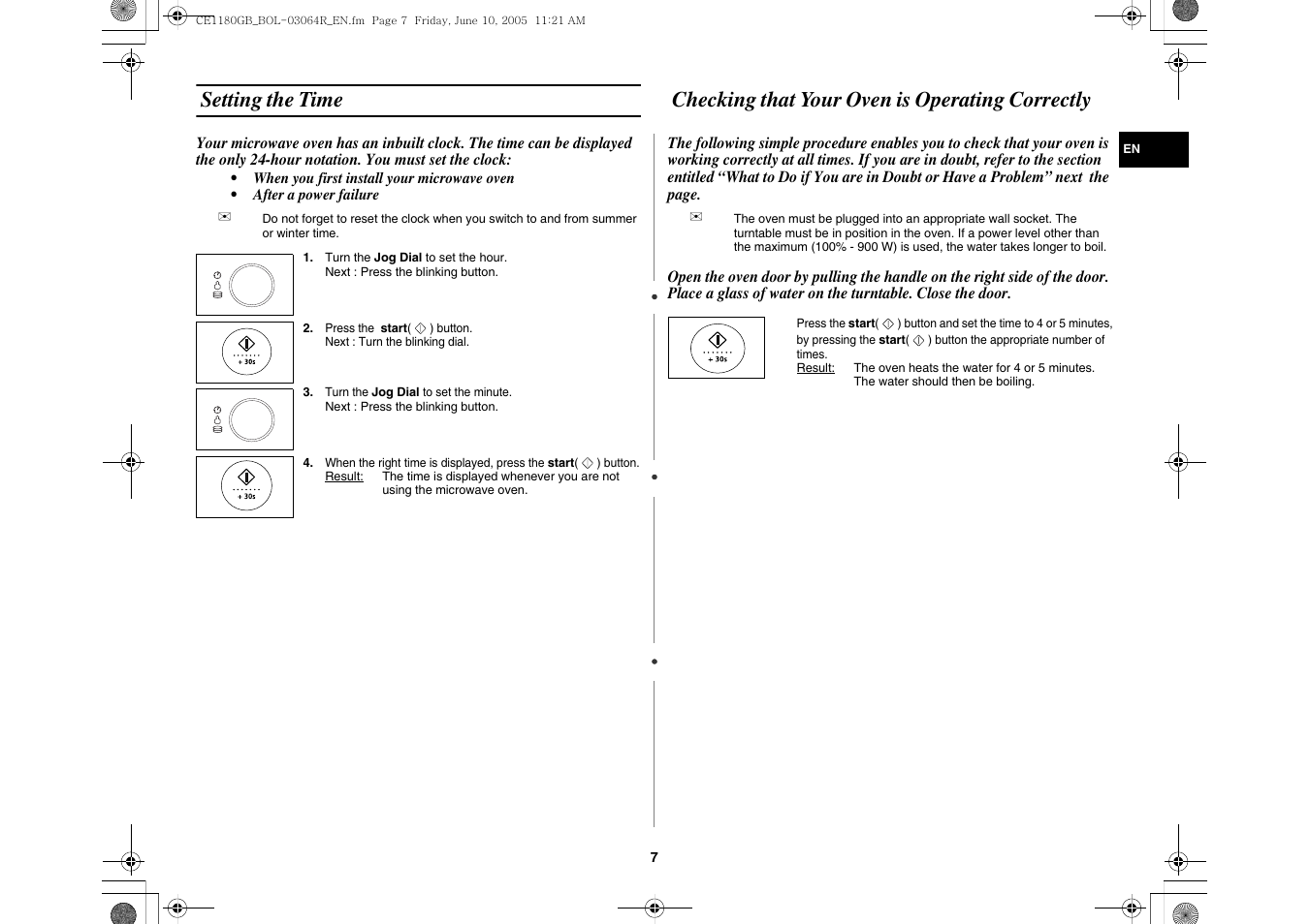 Setting the time, Checking that your oven is operating correctly | Samsung DE68-03064R User Manual | Page 7 / 32