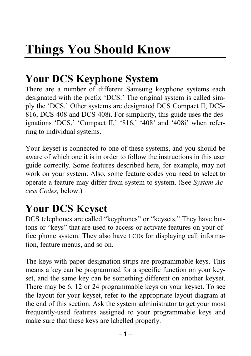 Things you should know, Your dcs keyphone system, Your dcs keyset | Samsung DCS KEYSET User Manual | Page 10 / 76