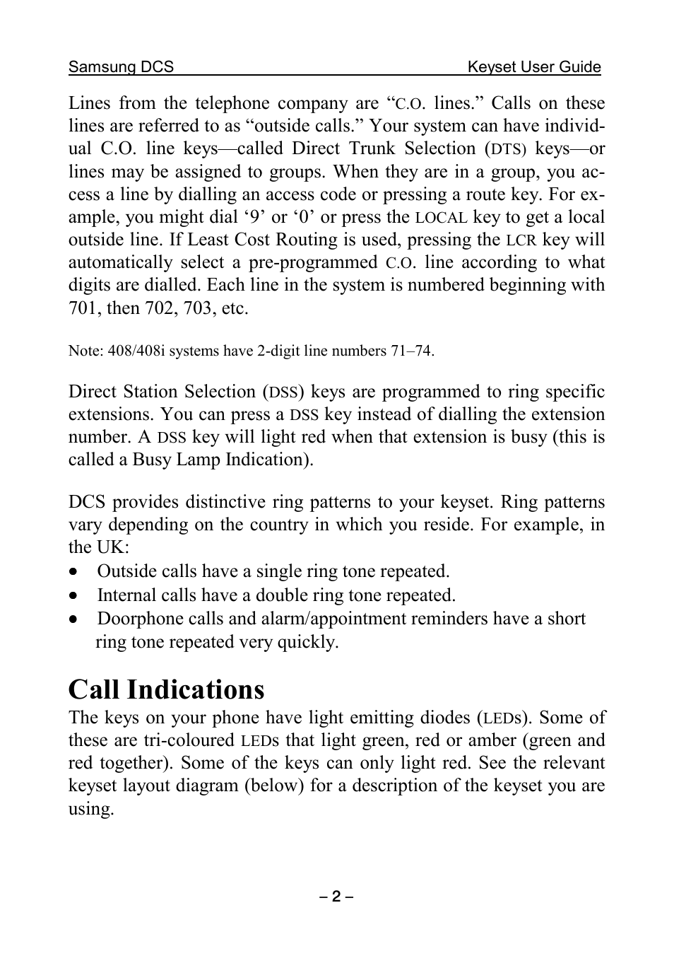 Call indications | Samsung DCS KEYSET User Manual | Page 11 / 76