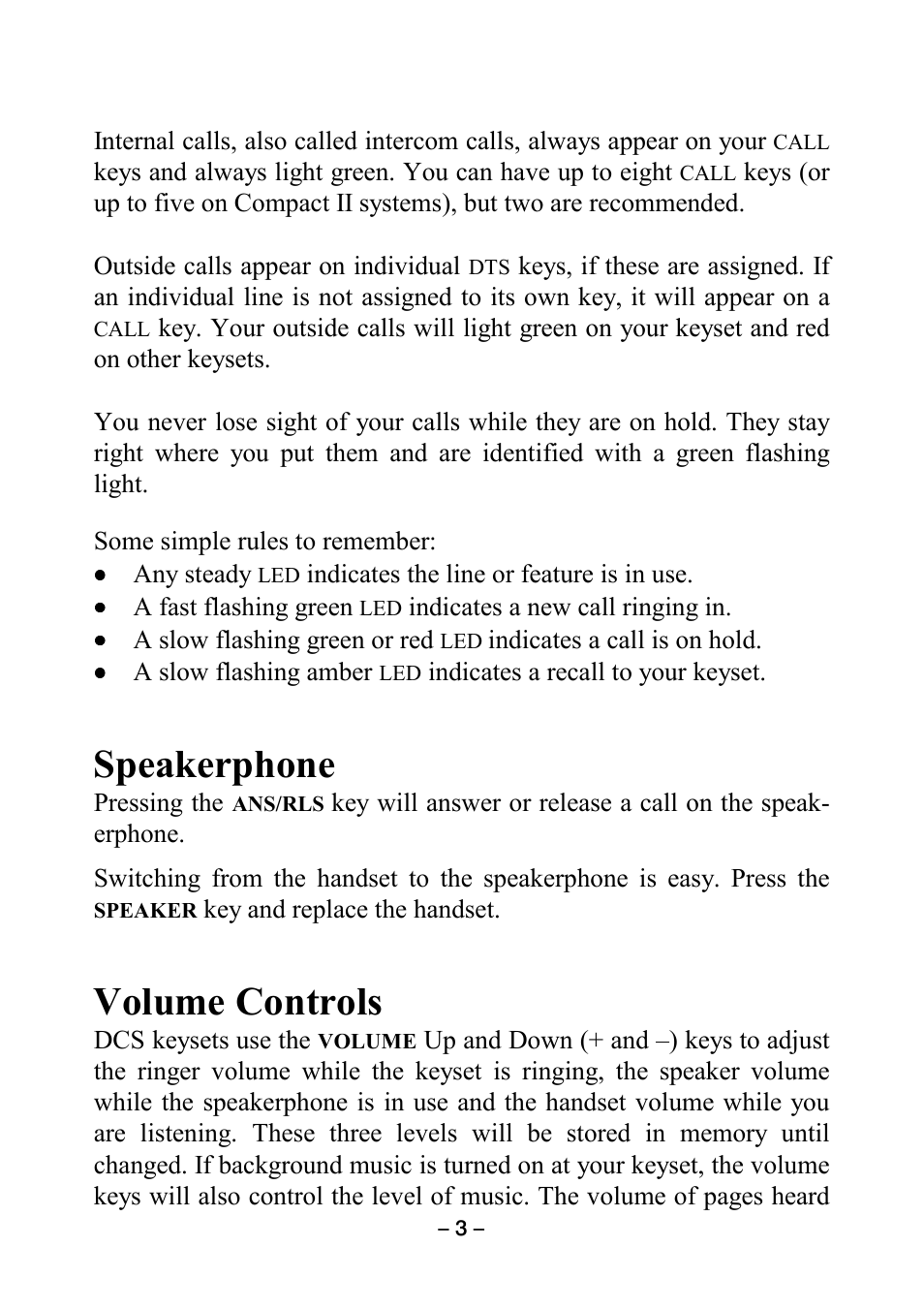 Speakerphone, Volume controls | Samsung DCS KEYSET User Manual | Page 12 / 76