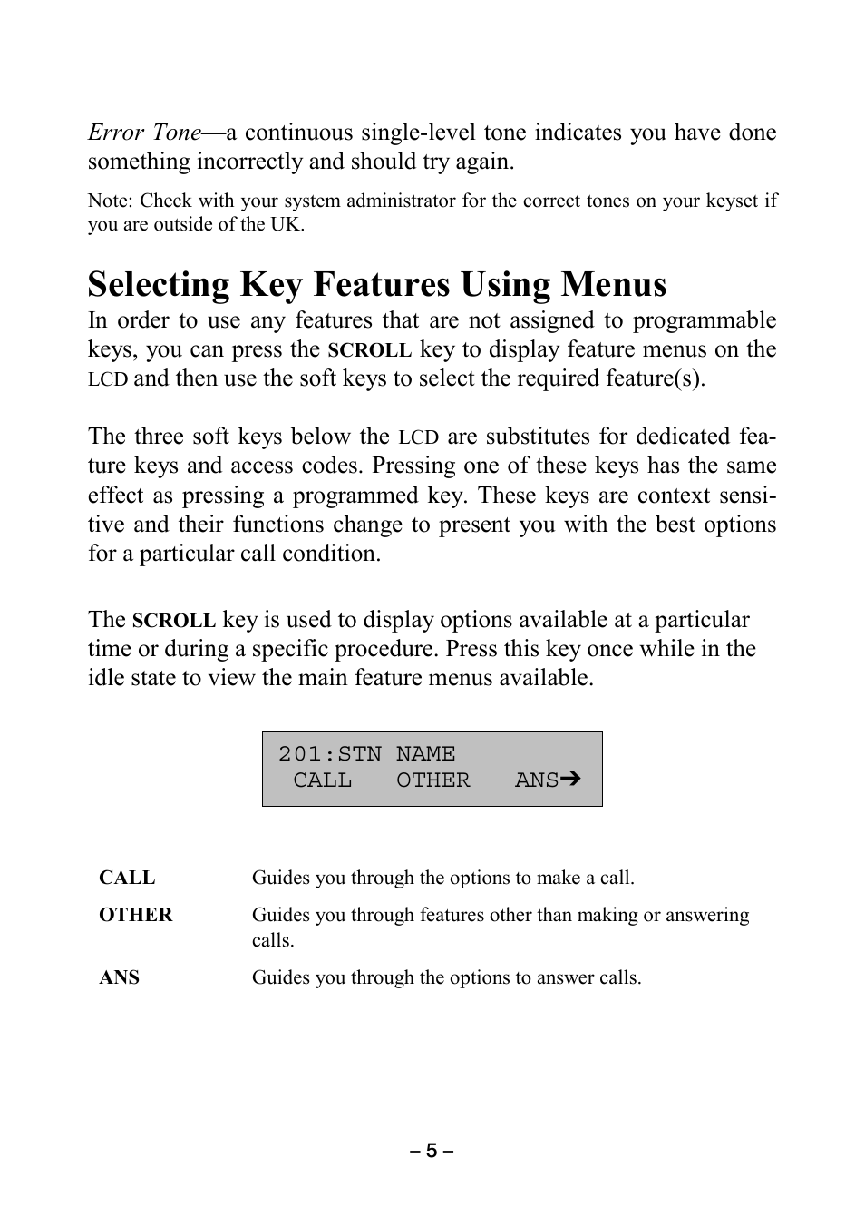 Selecting key features using menus | Samsung DCS KEYSET User Manual | Page 14 / 76