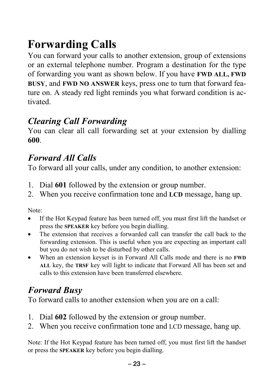 Forwarding calls, Clearing call forwarding, Forward all calls | Forward busy, Forward, Busy | Samsung DCS KEYSET User Manual | Page 32 / 76