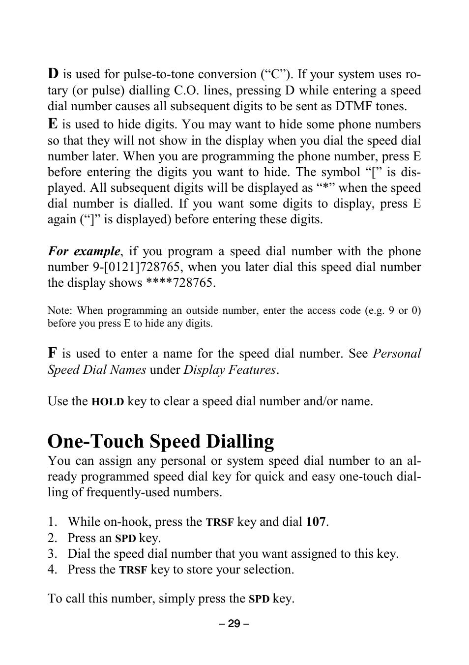 One-touch speed dialling | Samsung DCS KEYSET User Manual | Page 38 / 76