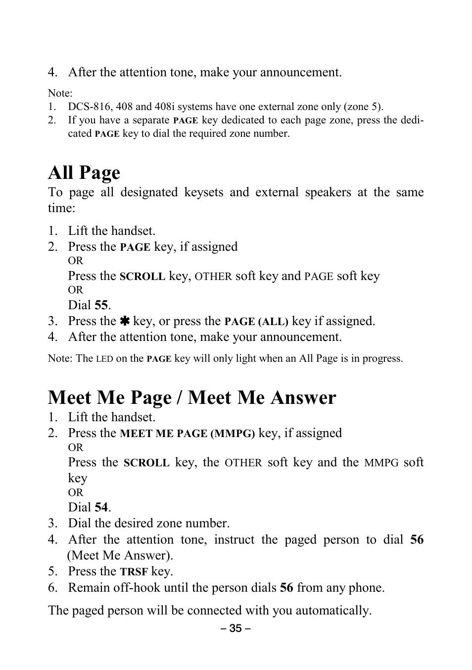 All page, Meet me page / meet me answer | Samsung DCS KEYSET User Manual | Page 44 / 76