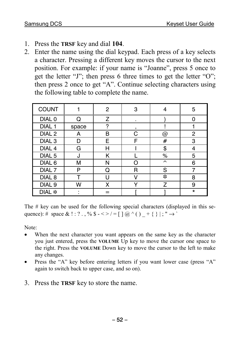 Press the, Key to store the name | Samsung DCS KEYSET User Manual | Page 61 / 76