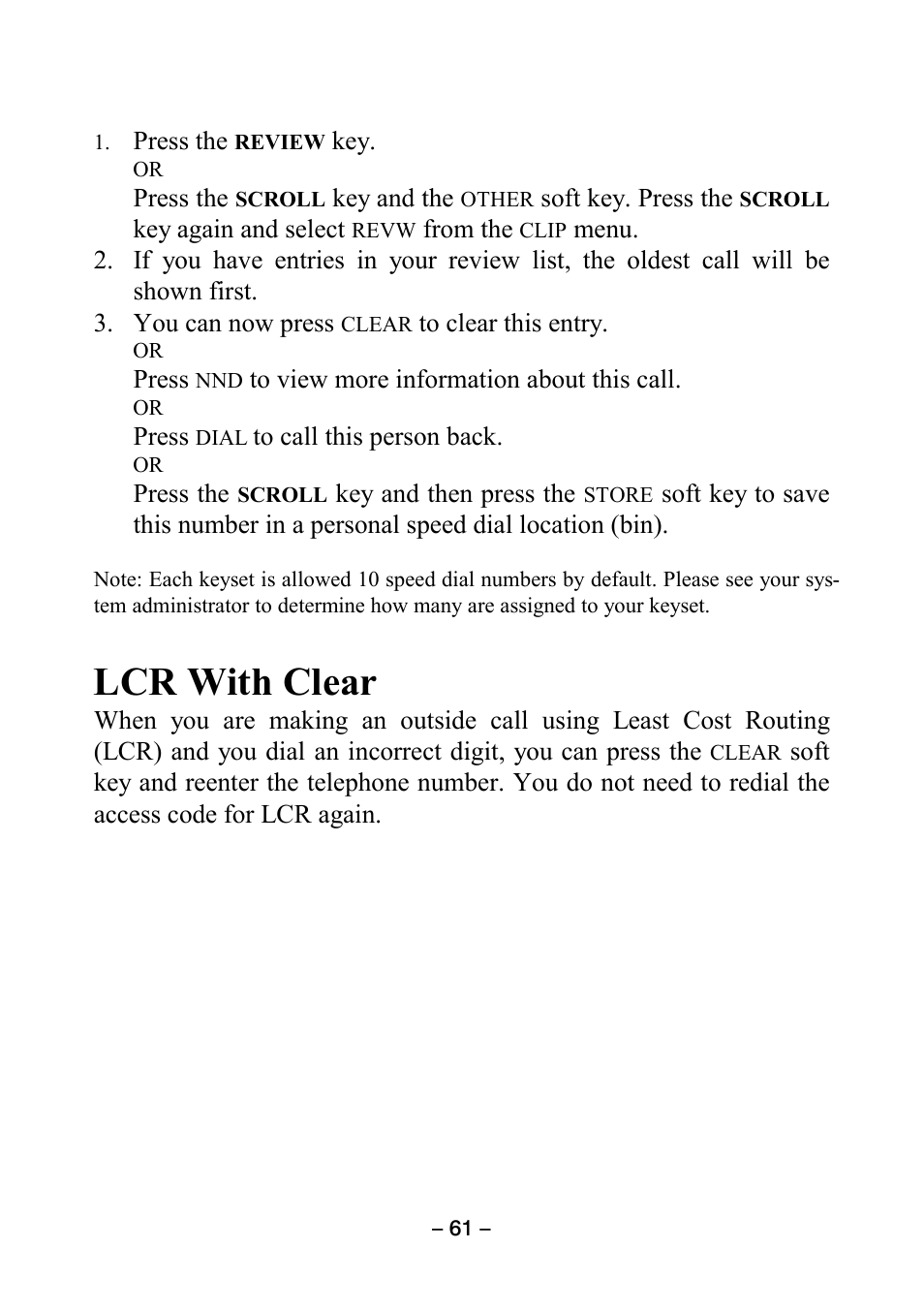 Lcr with clear | Samsung DCS KEYSET User Manual | Page 70 / 76