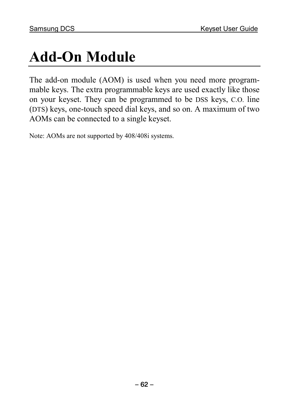 Add-on module | Samsung DCS KEYSET User Manual | Page 71 / 76