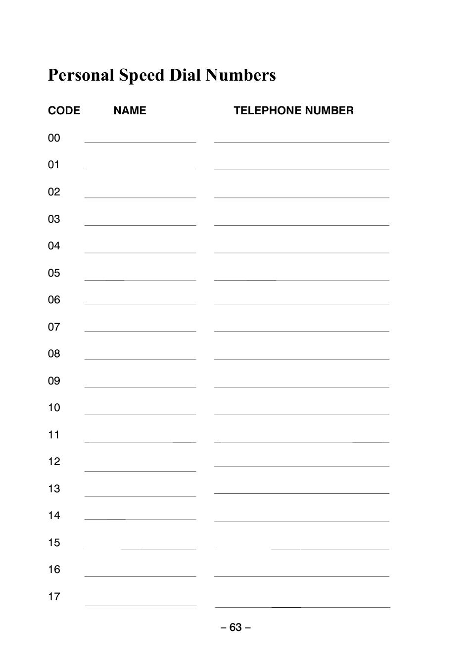 Personal speed dial numbers | Samsung DCS KEYSET User Manual | Page 72 / 76