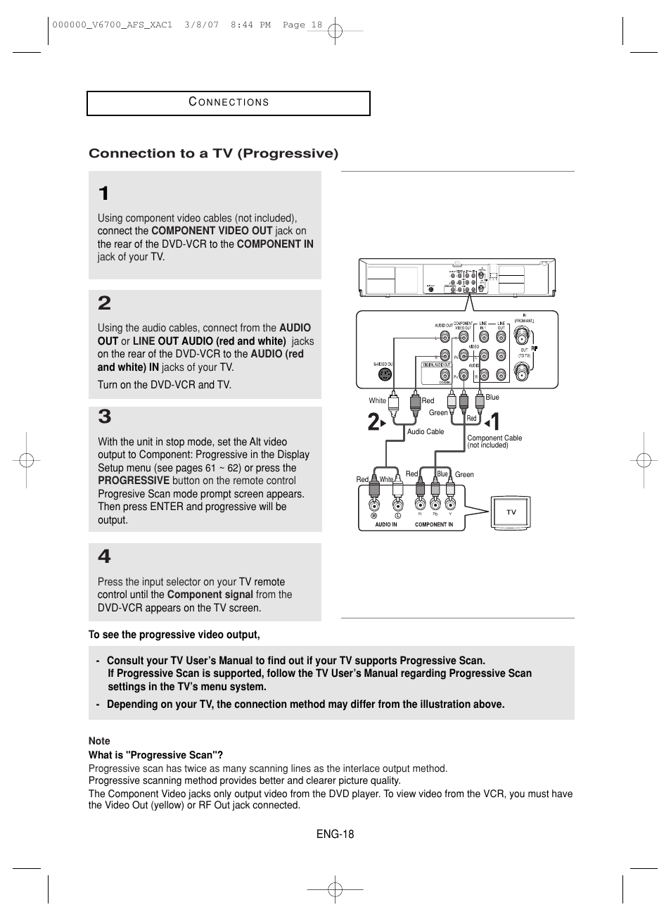 Connection to a tv (progressive) | Samsung V6700 User Manual | Page 18 / 90