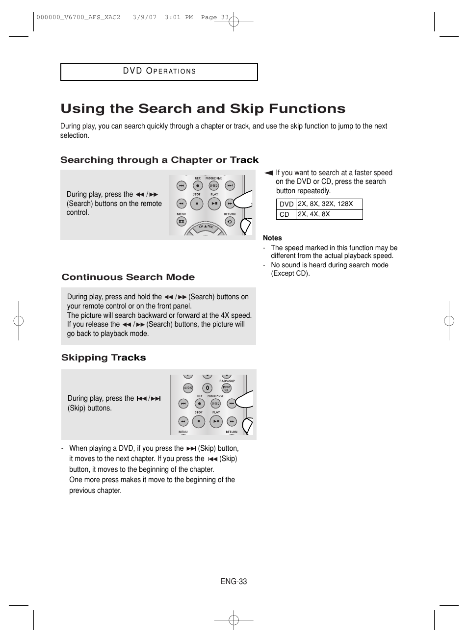 Using the search and skip functions | Samsung V6700 User Manual | Page 33 / 90