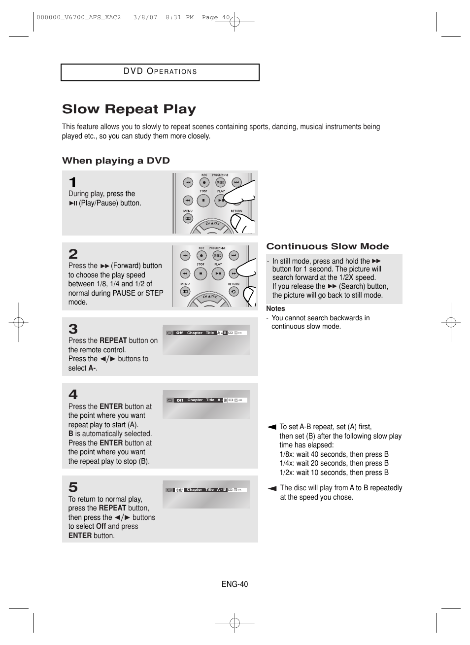 Slow repeat play | Samsung V6700 User Manual | Page 40 / 90