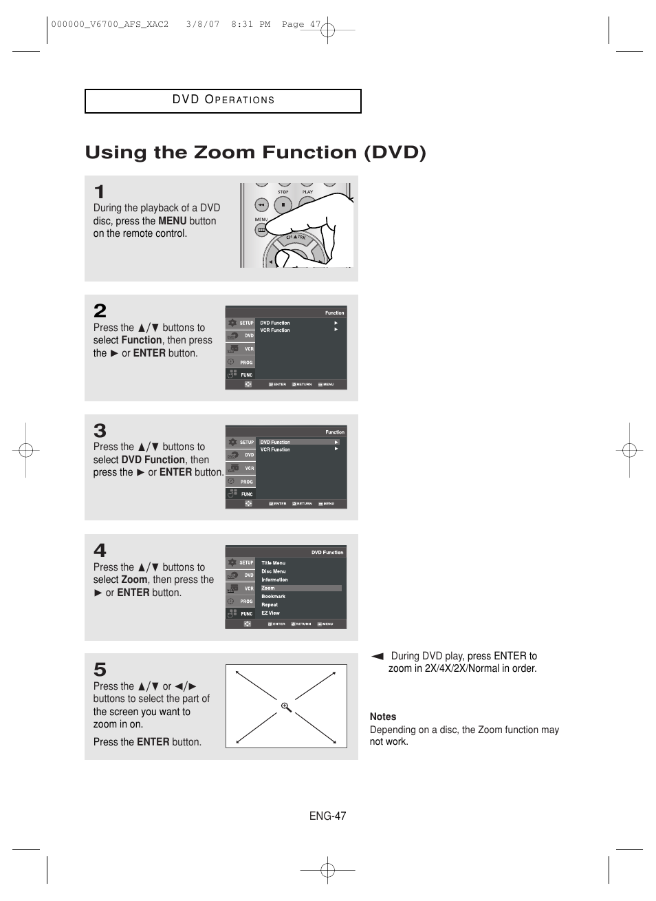 Using the zoom function (dvd) | Samsung V6700 User Manual | Page 47 / 90