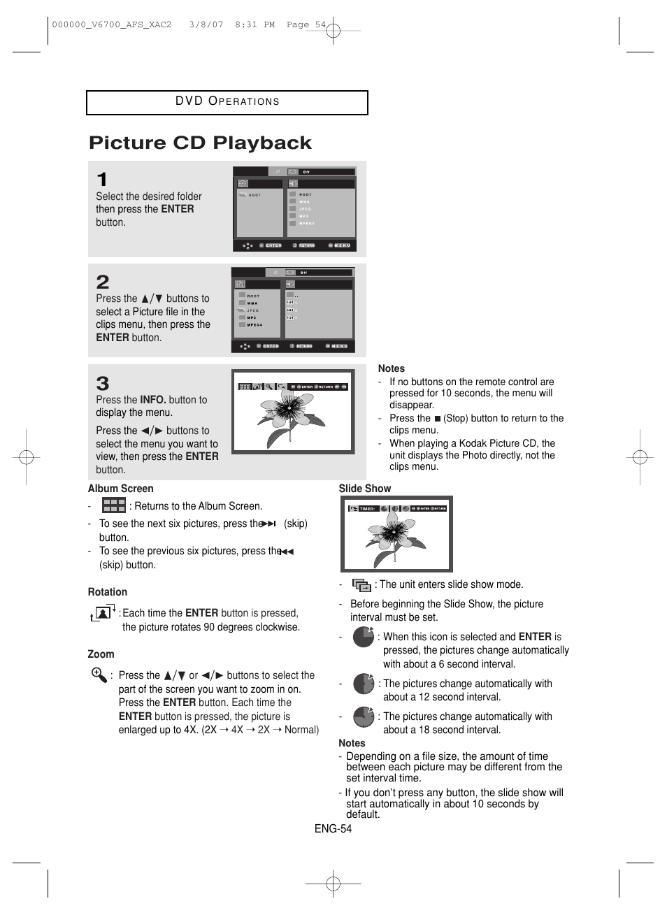 Picture cd playback | Samsung V6700 User Manual | Page 54 / 90
