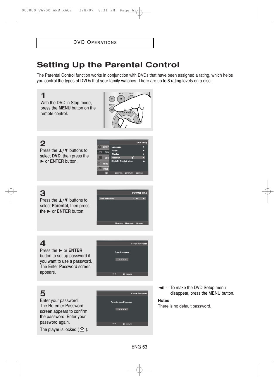 Setting up the parental control | Samsung V6700 User Manual | Page 63 / 90