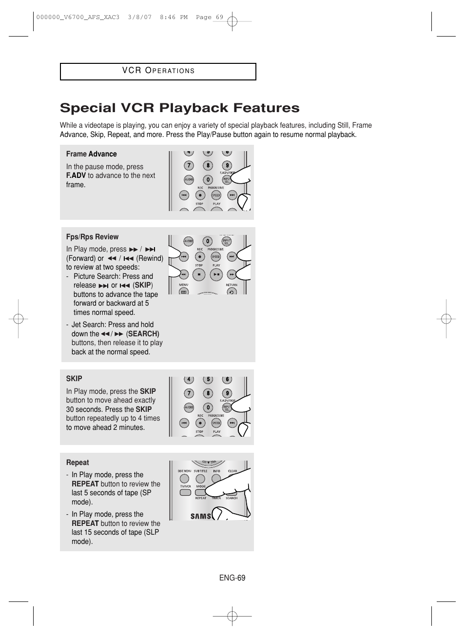 Special vcr playback features | Samsung V6700 User Manual | Page 69 / 90