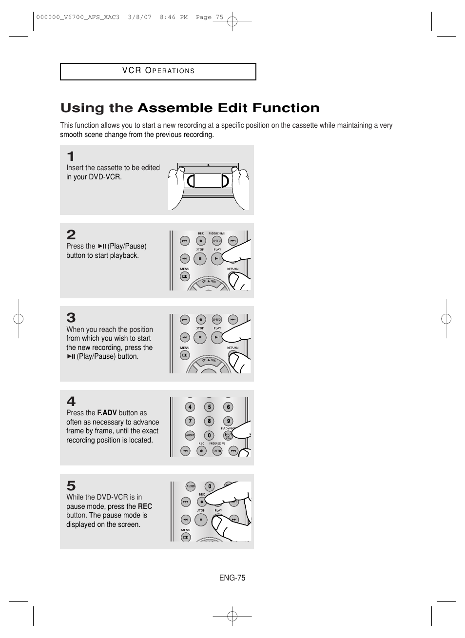Using the assemble edit function | Samsung V6700 User Manual | Page 75 / 90