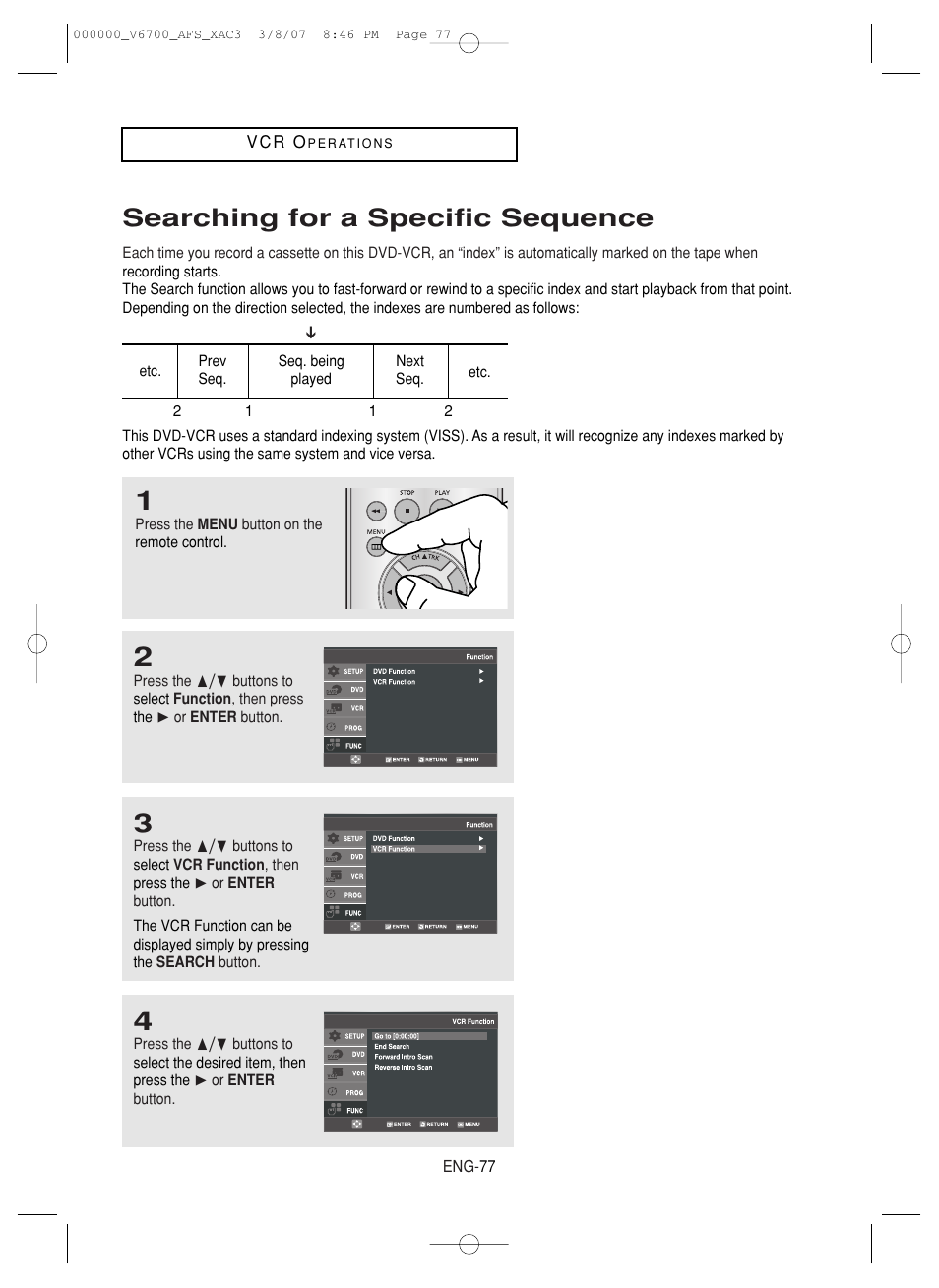 Searching for a specific sequence | Samsung V6700 User Manual | Page 77 / 90