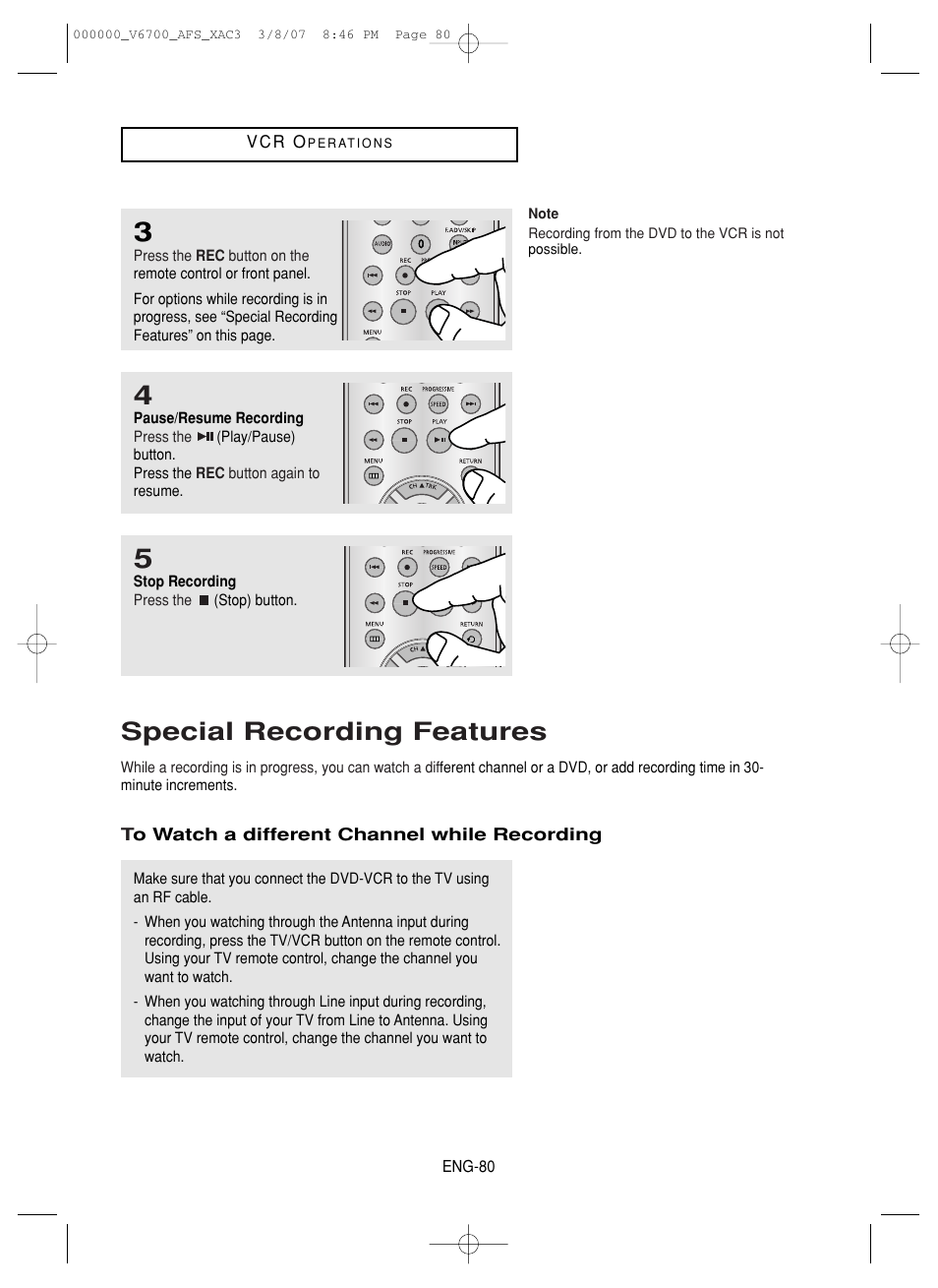 Special recording features | Samsung V6700 User Manual | Page 80 / 90