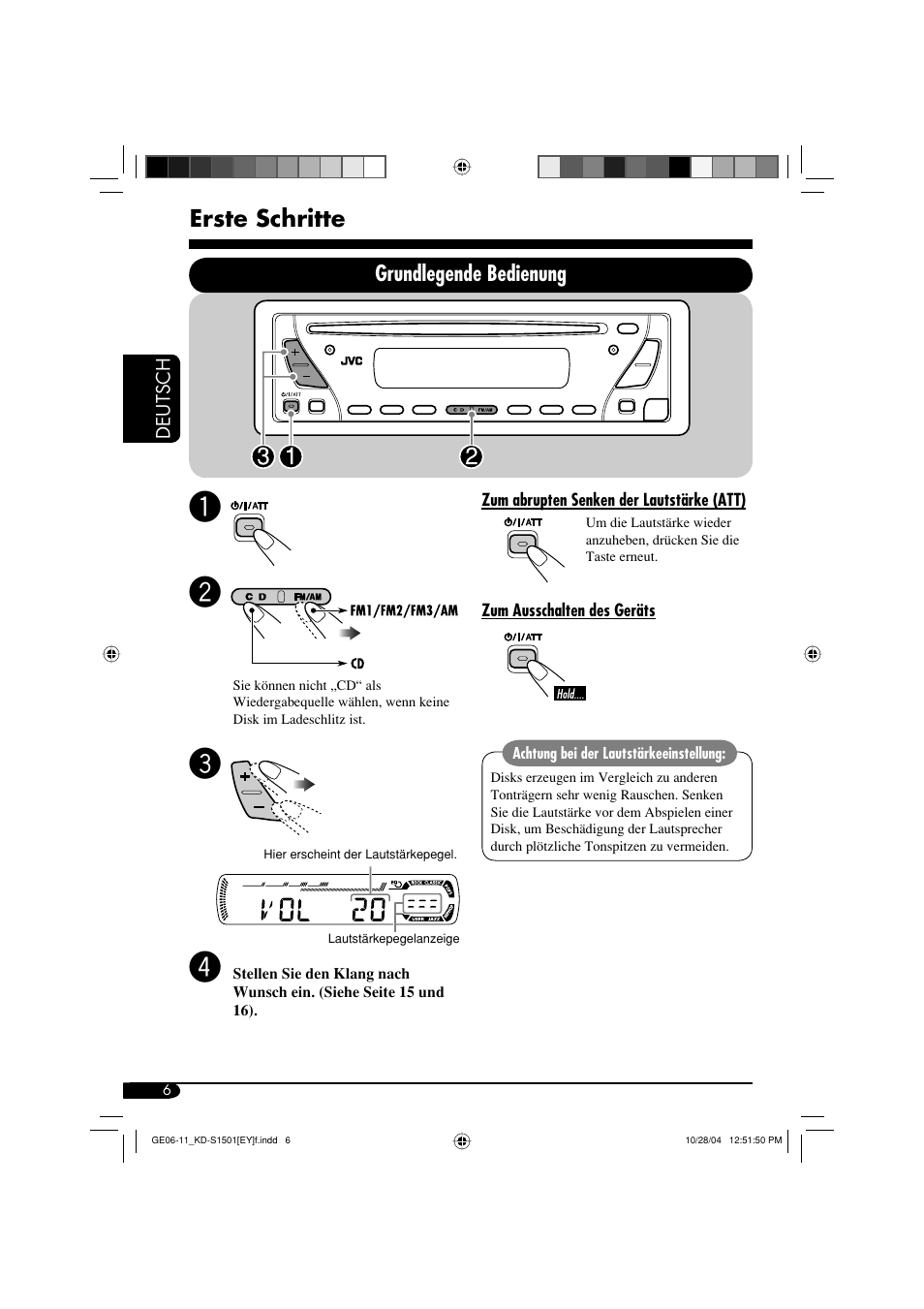 Erste schritte, Grundlegende bedienung | JVC KD-G151 RU User Manual | Page 28 / 68