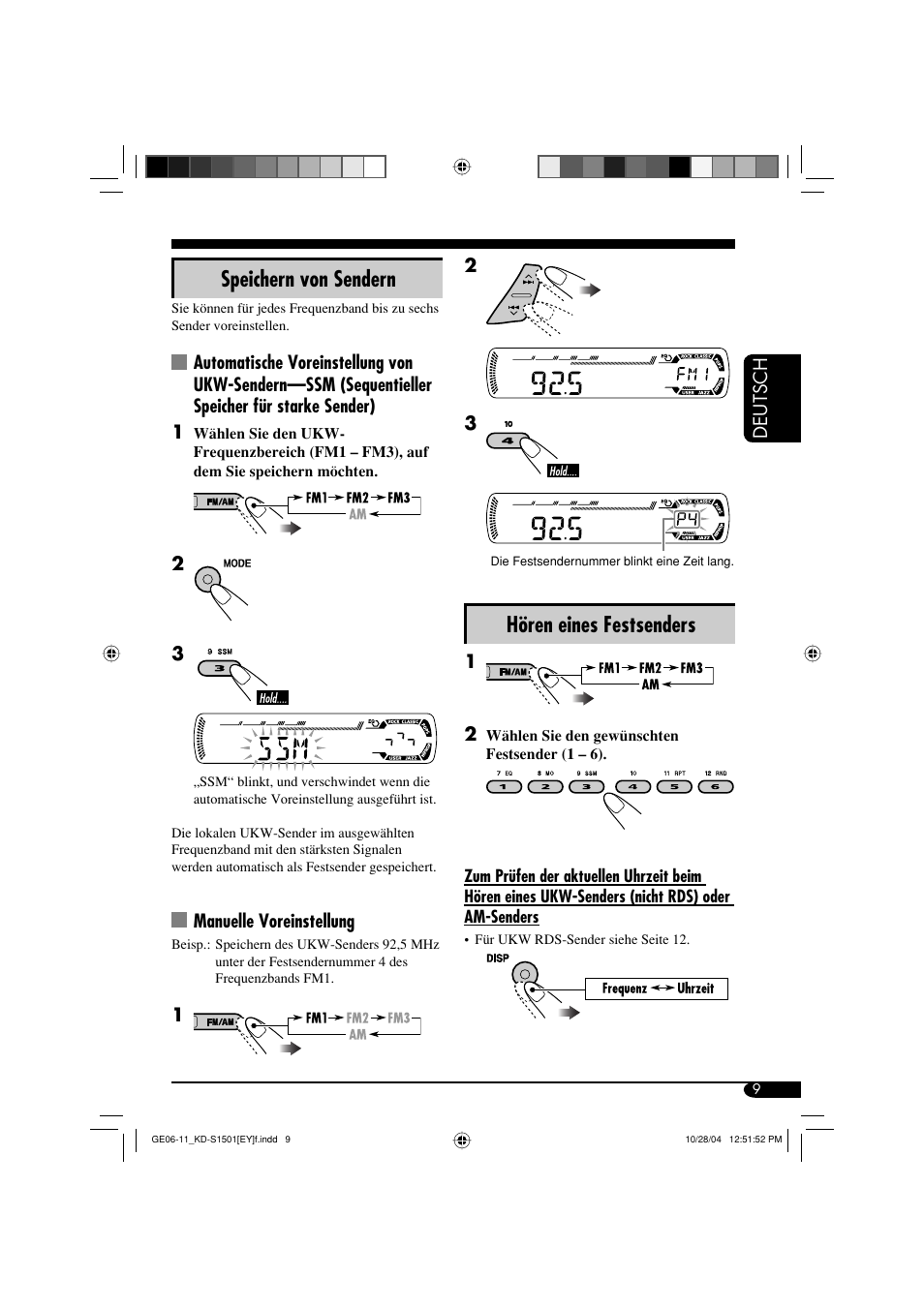 Hören eines festsenders, Speichern von sendern | JVC KD-G151 RU User Manual | Page 31 / 68