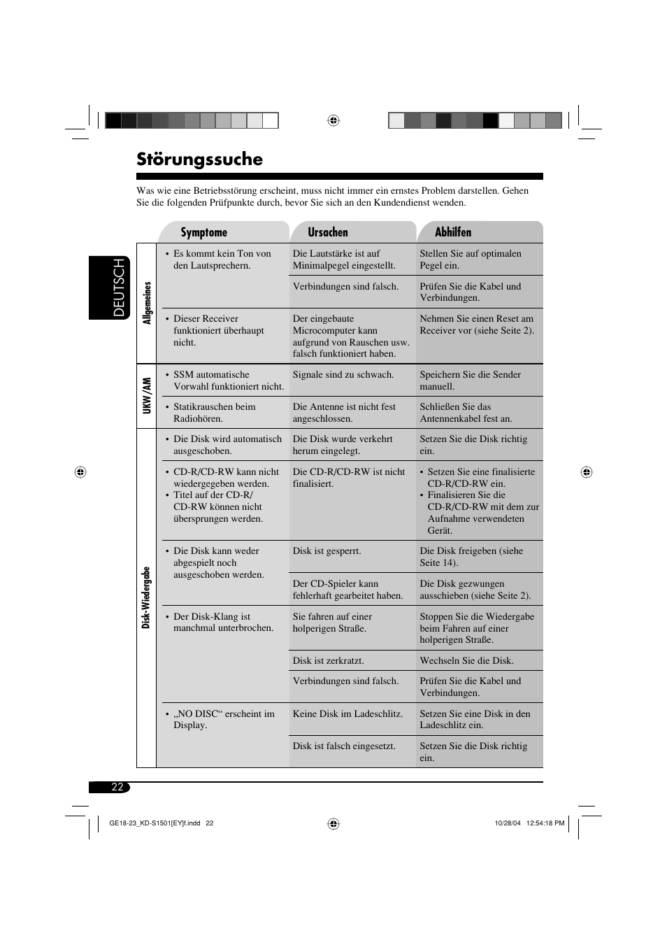 Störungssuche, Deutsch | JVC KD-G151 RU User Manual | Page 44 / 68