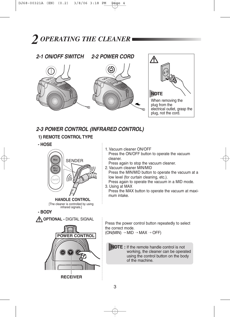 Operating the cleaner | Samsung SC8431 User Manual | Page 4 / 12